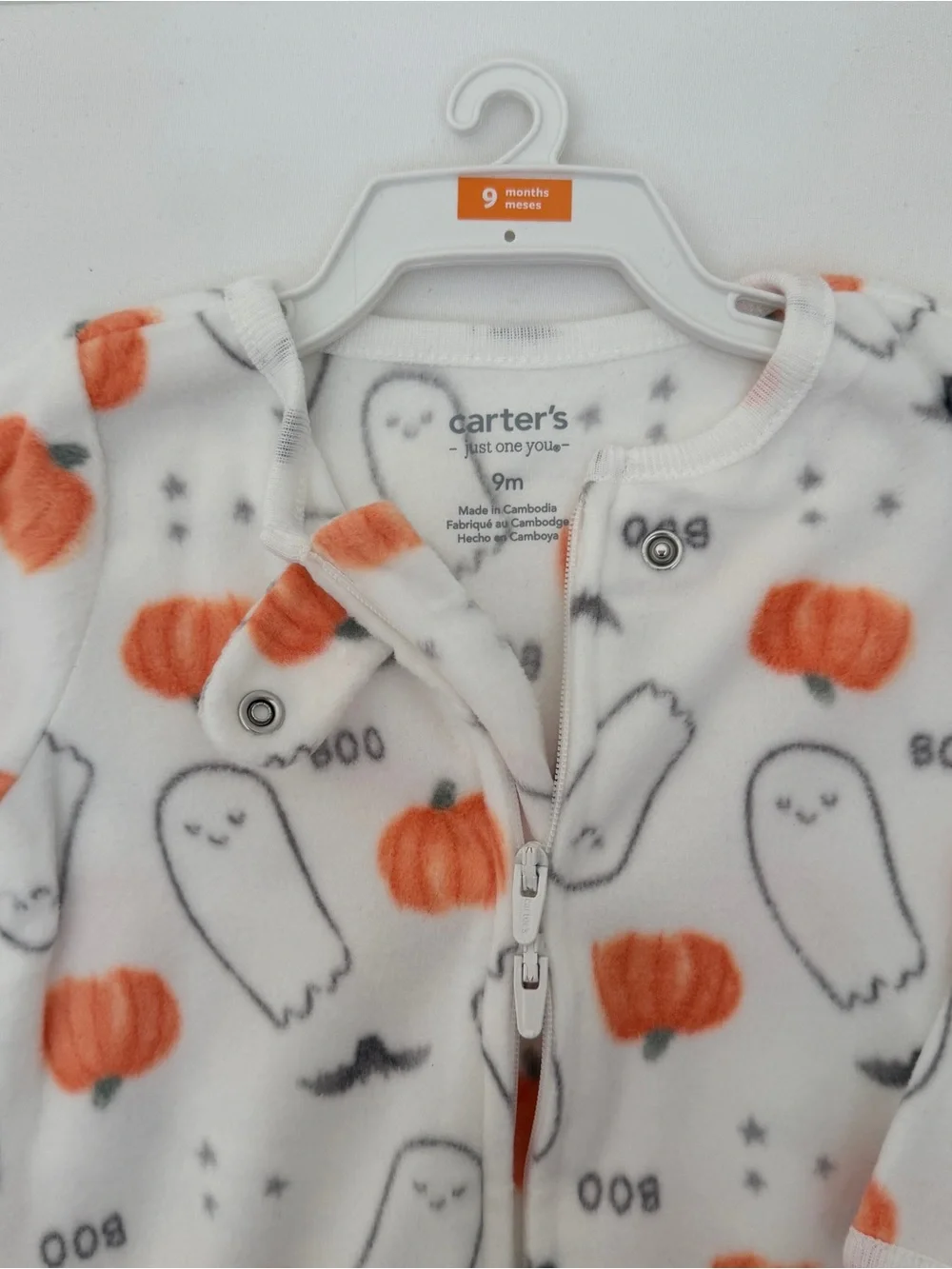 Carter's Halloween Fleece Footed Sleeper 9M Ghost Pumpkin Pajamas NWOT